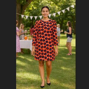 Ann Taylor Floral Shift Dress 10 PETITE Border Puff Shoulder Grenadine Lined NWT